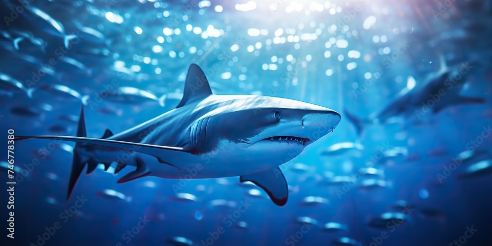 Wild life under water nature outdoor sea ocean big fish blue shark background. Deep dive scuba diving hunter animal Wild life under water nature outdoor sea ocean big fish blue shark background. Deep dive scuba diving hunter animal