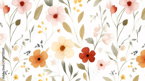 Delicate abstract watercolor flowers  bright cute color pattern