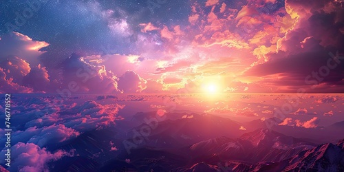 Hilltop Harmony Symphony - Elevated Terrain Background - Harmonious Essence - Sunset Lighting - Colorful Symphony