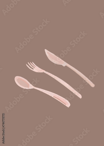 Cutlery icon illustration. Spoon fork knife. Background for postcards, advertising, brand book for cafes, restaurants, food delivery.