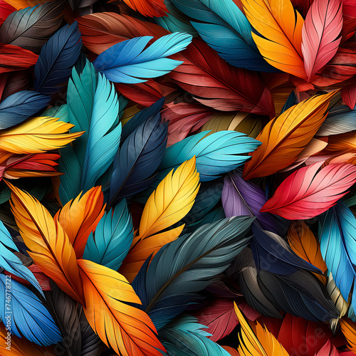 Seamless texture with multicolored feathers. © milicenta