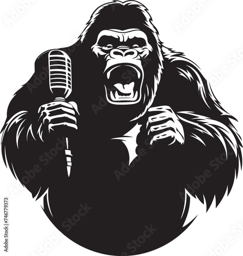 Groove Grunt Black Vector Logo Design Silverback Songster Gorilla Mic Icon