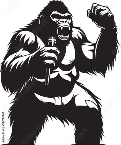 Mic Monarch Gorilla Emblem Badge Groove Grunt Vector Mic Icon