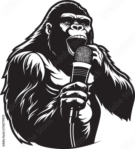 Groove Grunt Vector Mic Icon Primate Performer Black Vector Logo Badge