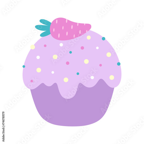 greeting card of cute easter cake with carrot isolated on white background, vector illustration