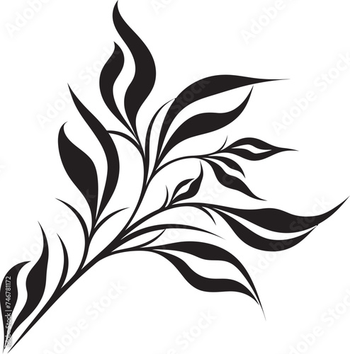 Fototapeta Naklejka Na Ścianę i Meble -  Artistic Greens Black Vector Leaf Logo Badge Leafy Doodles Plant Leaves Emblem Icon