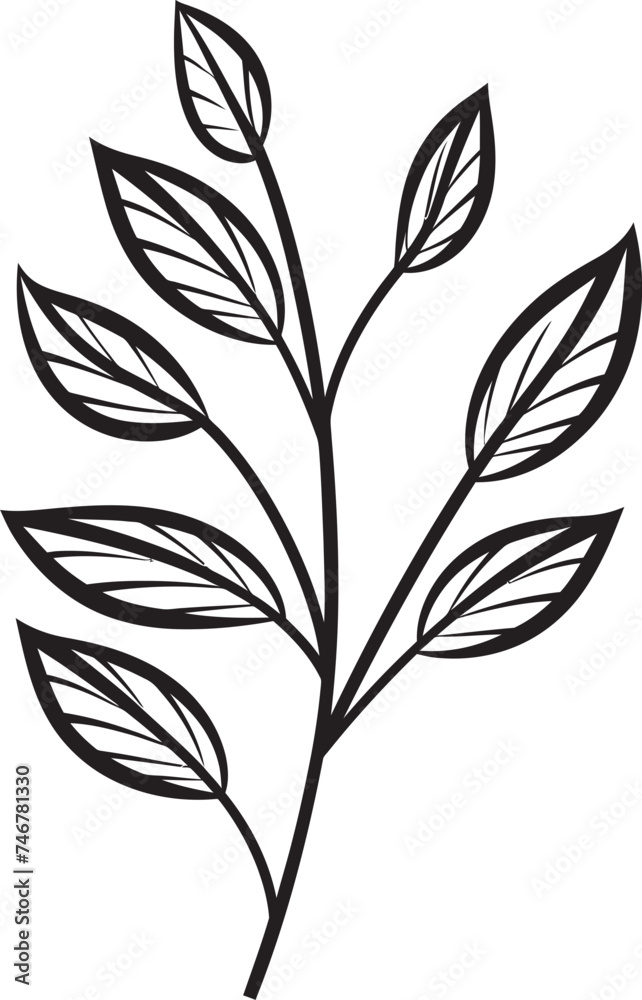 Leafy Sketches Black Vector Icon Sketchy Foliage Plant Leaves Badge
