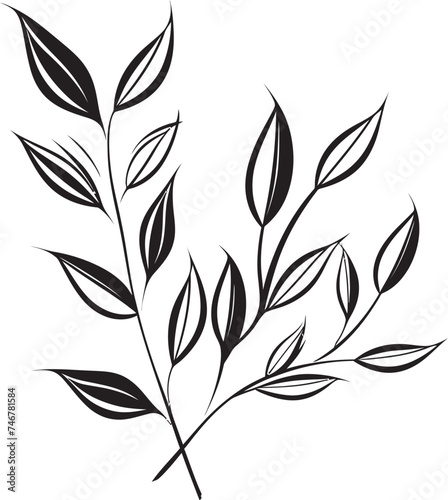 Flora Artistry Black Vector Emblem Design Verdant Vision Plant Leaves Badge Icon © BABBAN