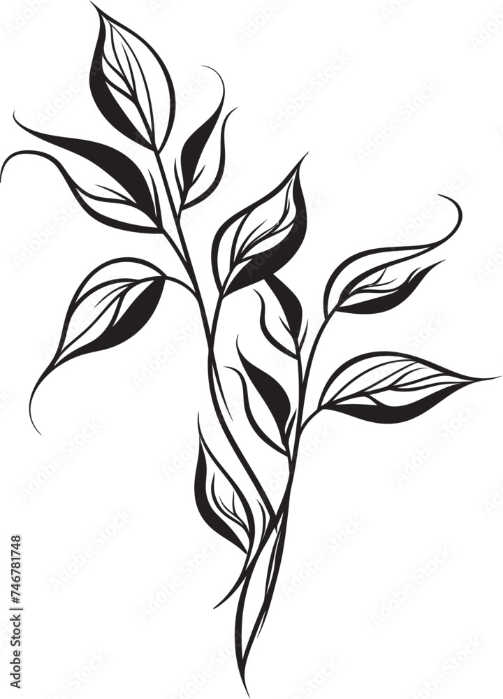 Flora Artistry Black Vector Emblem Icon Verdant Vision Plant Leaves Badge Design