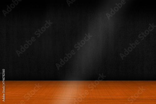 Black room with wooden floor for interior and products display background