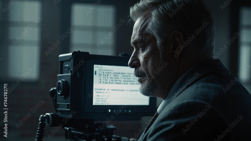 a man investigating a crime. Private investigator, wearing a formal shirt and tie, stands amidst lush greenery in a serene forest setting a man investigating a crime. Private investigator, wearing a formal shirt and tie, stands amidst lush greenery in a serene forest setting