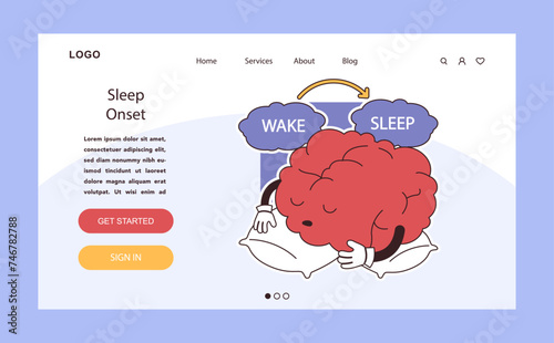 Sleep onset dark or night mode web, landing. Transition between wake
