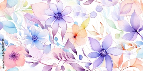 AI Generated. AI Generative. Watercolor drawing paint flowers pattern texture surface background decoration. Graphic Art