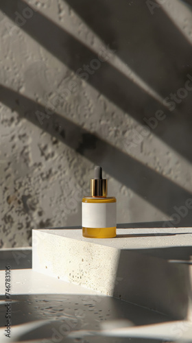 cosmetic product yellow bottle mock up on the stone background