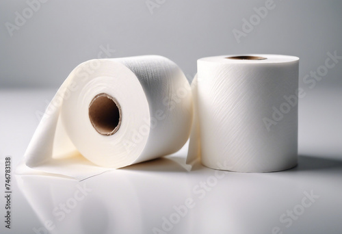 Two rolls of white toilet paper isolated on white background photo