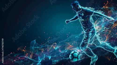 Dynamic Soccer Player in Action, Energy and Motion on the Field created with Generative AI technology.
