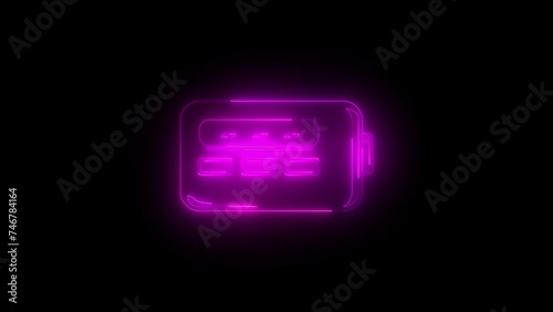 Neon glowing pink pager icon animation in black background photo