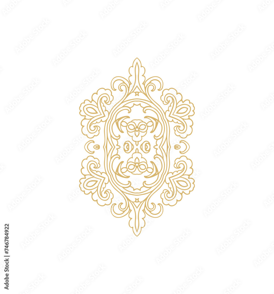 Ornamental golden laced floral composition, vignette  on white background