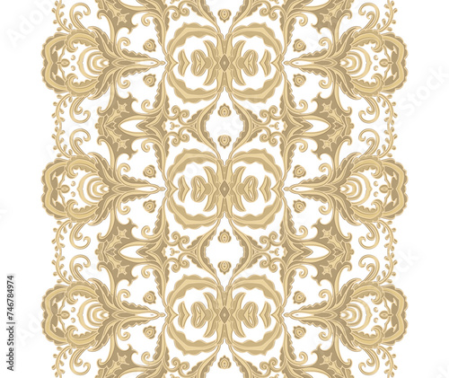 Seamless Golden border ornament, on white background, ornamental decor