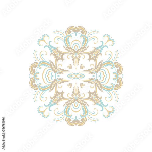 Ornamental pastel laced floral composition, vignette on white background
