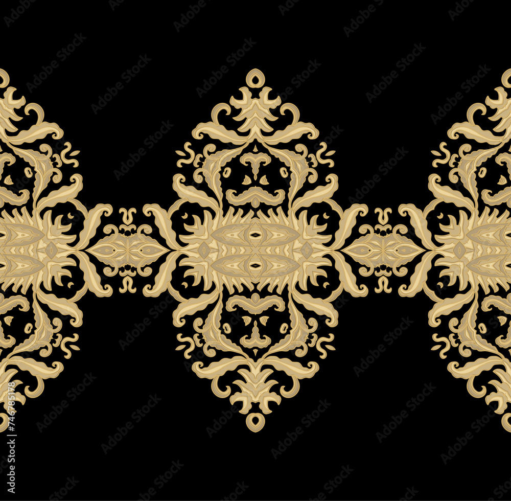 Seamless Golden border ornament, on dark background, ornamental decor