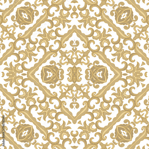 Golden ornamental texture, woven laced abstract pattern on white background