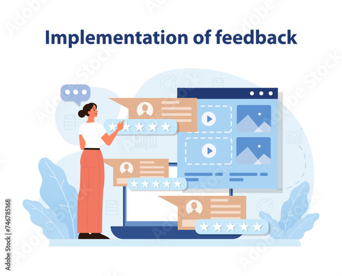 Feedback Implementation Process. Detailed illustration of a professional analyzing.