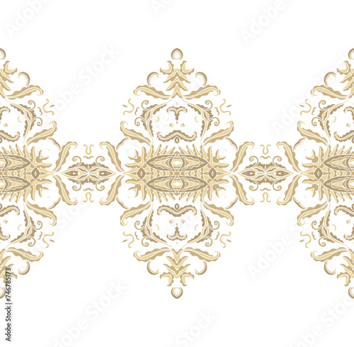 Seamless Golden border ornament, on white background, ornamental decor