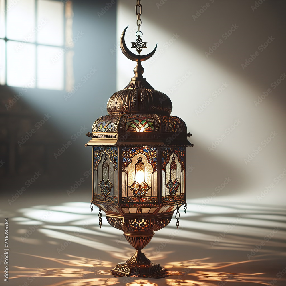 Stained Glass Eid al Fitr Lantern with Crescent Moon and Star Stained Glass Eid al Fitr Lantern with Crescent Moon and Star