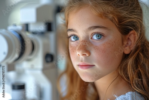 Close up of child with blue eyes