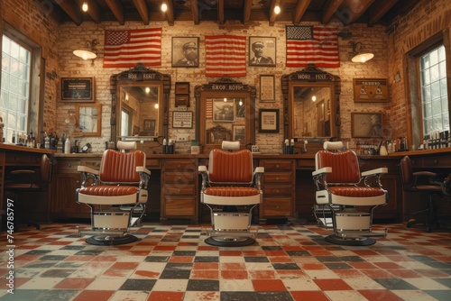 Classic barbershop ambiance with retro decor and grooming essentials photo