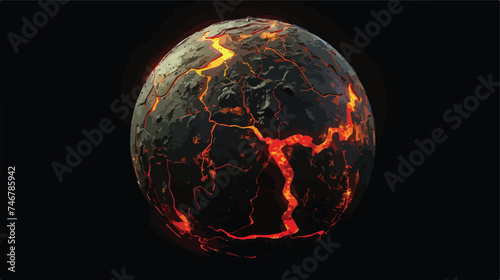 Alien hot planet with cracked surface of molten lava