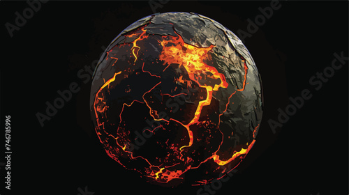 Alien hot planet with cracked surface of molten lava