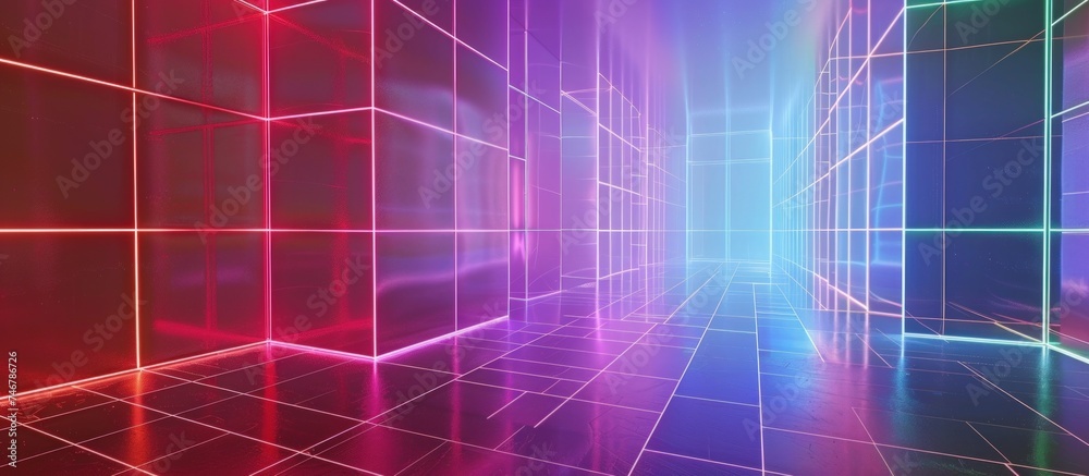 3d render visual laser cube disco lights with abstract digital geometric background. AI generated