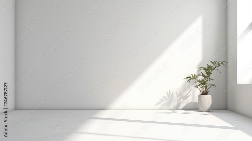 Minimalist interior wall with vases and shadows