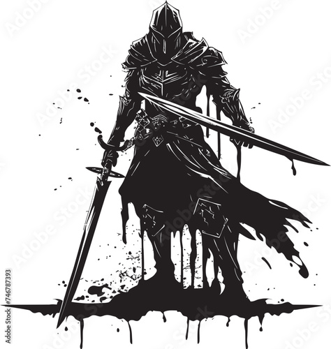 Gallant Knight Emblem of Knight Soldier with Raised Sword Regal Sentinel Black Vector Logo of Knight Soldier photo