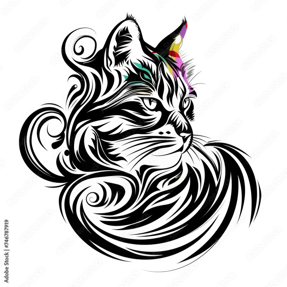 A black and white drawing of a cat A black and white drawing of a cat