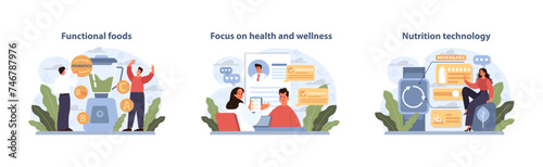 Dietary Trends Vector Set. Highlights the benefits of functional foods.