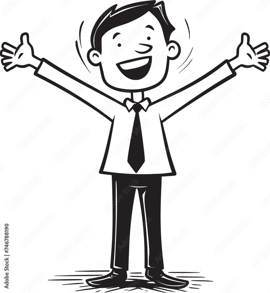 Joyous Corporate Innovator Seal Caricature Stick Figure in Black Vector Ecstatic Business Visionary Crest Happy Businessman Icon in Black Logo Joyous Corporate Innovator Seal Caricature Stick Figure in Black Vector Ecstatic Business Visionary Crest Happy Businessman Icon in Black Logo