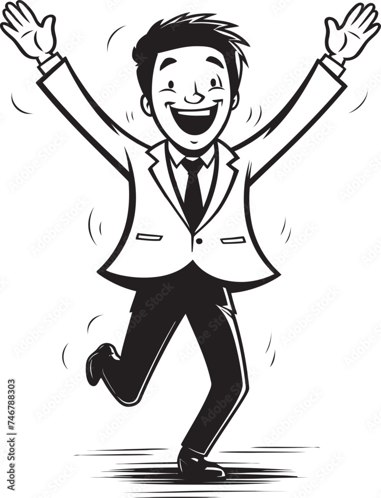 Gleeful Business Owner Seal Caricature Stick Figure in Black Vector Joyous Corporate Executive Insignia Happy Businessman Icon in Black Logo Gleeful Business Owner Seal Caricature Stick Figure in Black Vector Joyous Corporate Executive Insignia Happy Businessman Icon in Black Logo