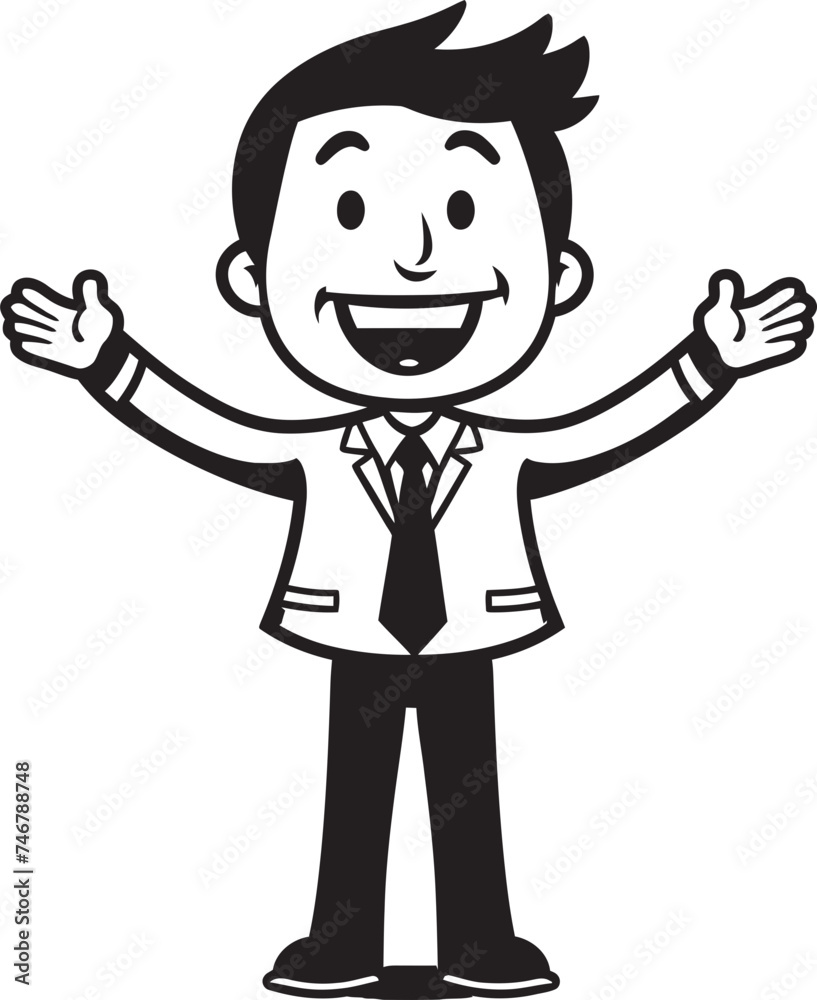 Radiant Corporate Executive Happy Businessman Icon in Black Vector Jovial Business Innovator Vector Black Logo Design of a Smiling Stick Figure