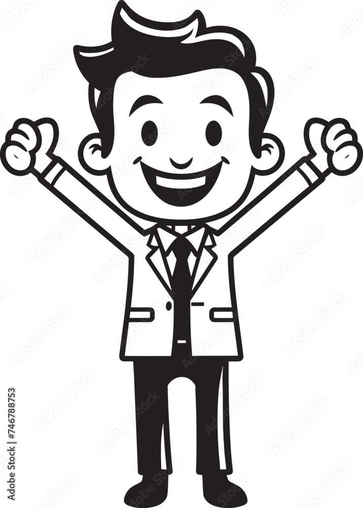 Ecstatic Business Leader Caricature Stick Figure in Black Vector Smiling Corporate Visionary Happy Businessman Icon in Black Logo Ecstatic Business Leader Caricature Stick Figure in Black Vector Smiling Corporate Visionary Happy Businessman Icon in Black Logo