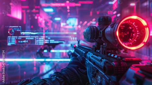 futuristic first person gun shooting games with neon lights