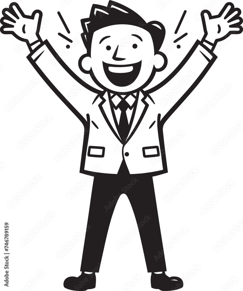Gleeful CEO Vector Black Logo with Happy Businessman Jovial Business Icon Stick Figure Businessman Icon in Black Vector