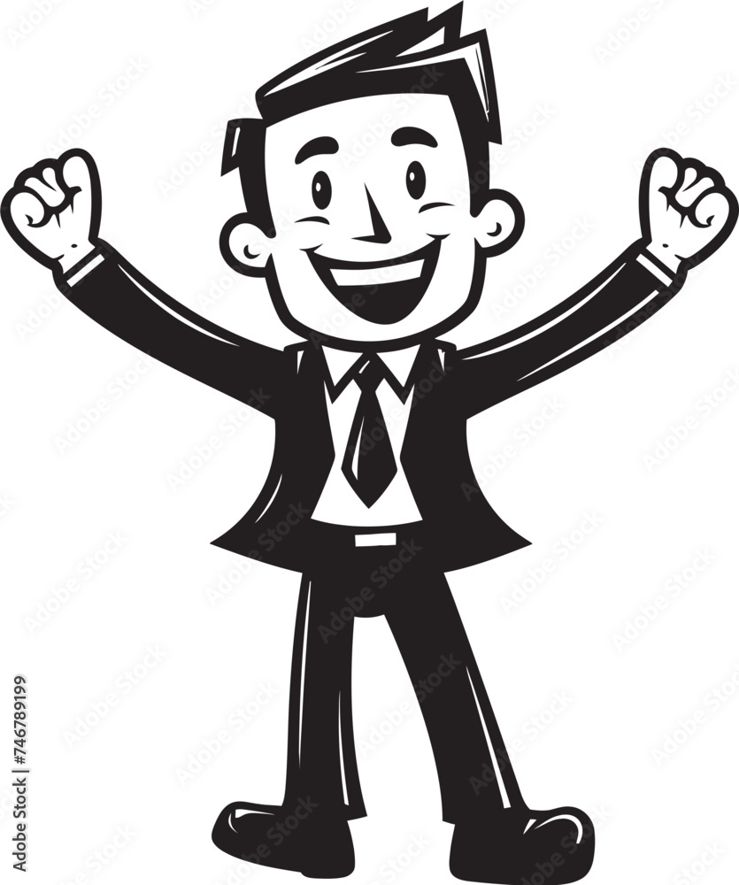 Ecstatic Business Visionary Black Logo Featuring Happy Businessman Joyful Corporate Founder Vector Graphic of Joyful Businessman in Black