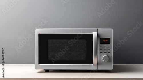 Microwave oven on table isolated on a grey background