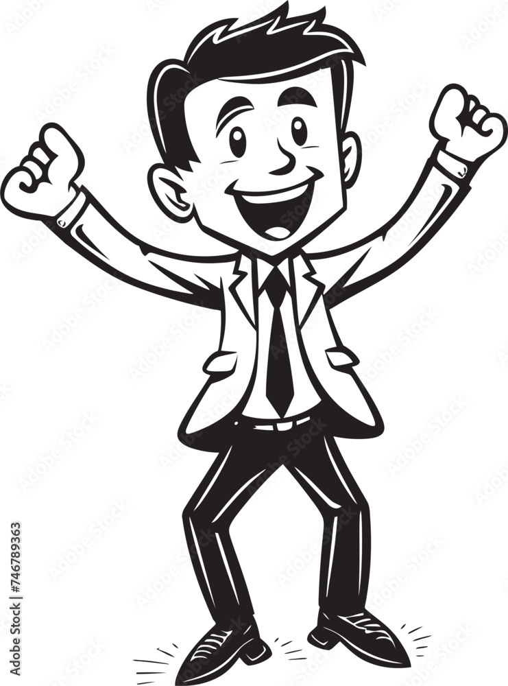 Joyful Business Executive Black Logo Design with Joyful Stick Figure Delighted Corporate Mogul Vector Black Logo with Caricature Business Joyful Business Executive Black Logo Design with Joyful Stick Figure Delighted Corporate Mogul Vector Black Logo with Caricature Business