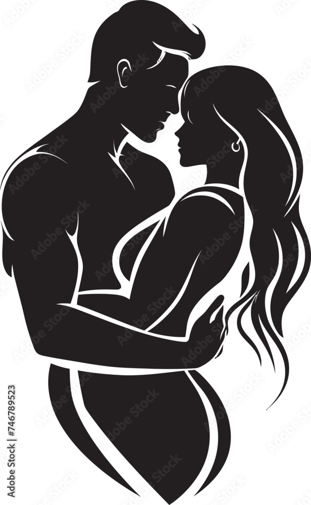Romantic Connection Black Graphic of Man and Woman Embrace Icon Devoted Support Vector Black Logo Design of Man Holding Woman