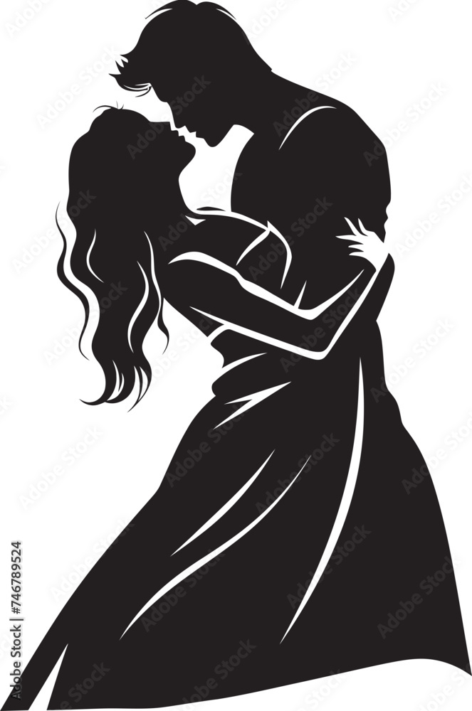 Loving Bond Vector Logo Design of Couple in Embrace Protective Embrace Black Graphic of Man Holding Woman