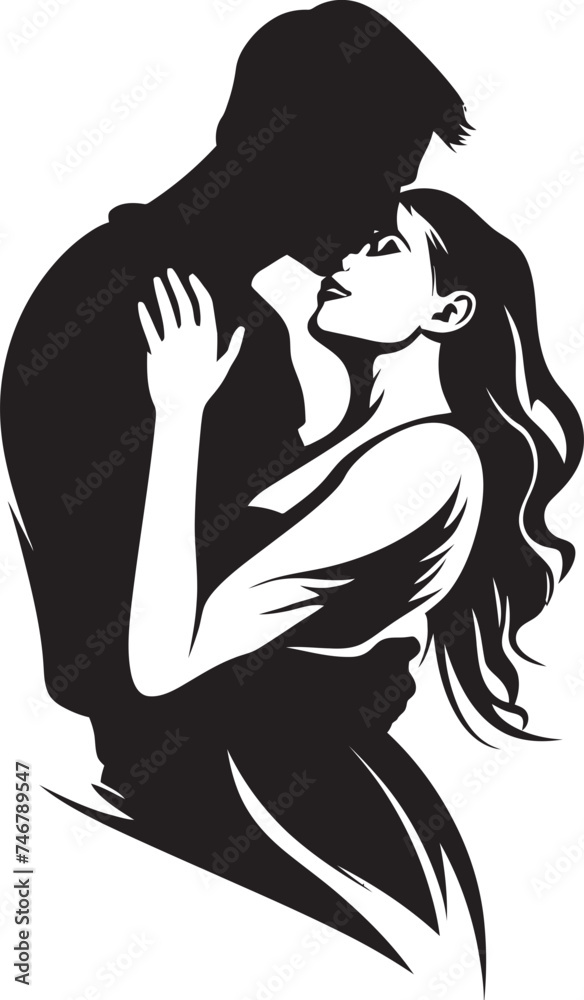 Tender Embrace Black Graphic of Man and Woman in Vector Maternal Bond Black Emblem of Mother and Child in Vector